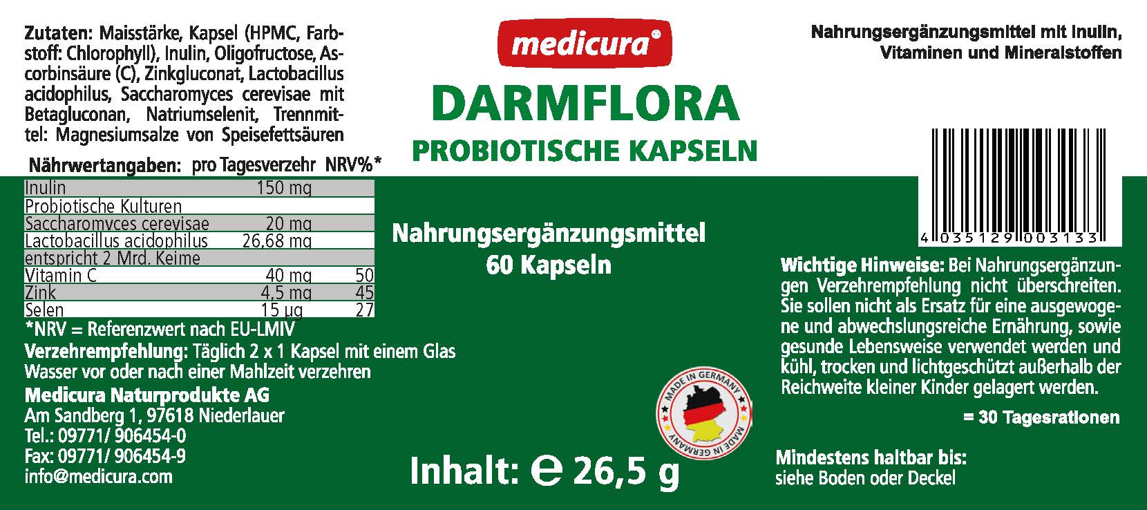 Etikett von Darmflora Probiotika