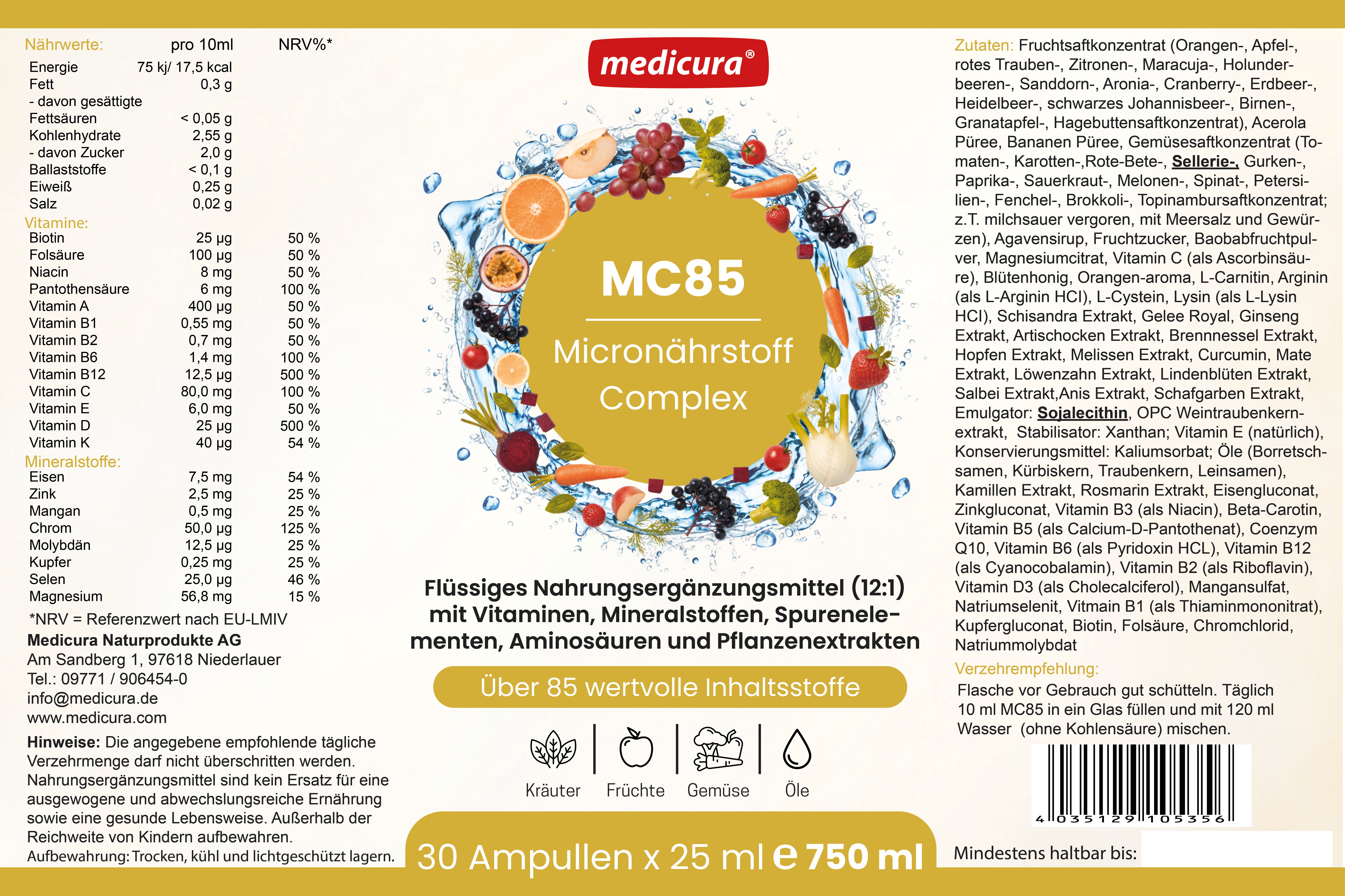 30 x Ampullen - MC85 Micronährstoff Complex  (Saftkonzentrat 1:12)