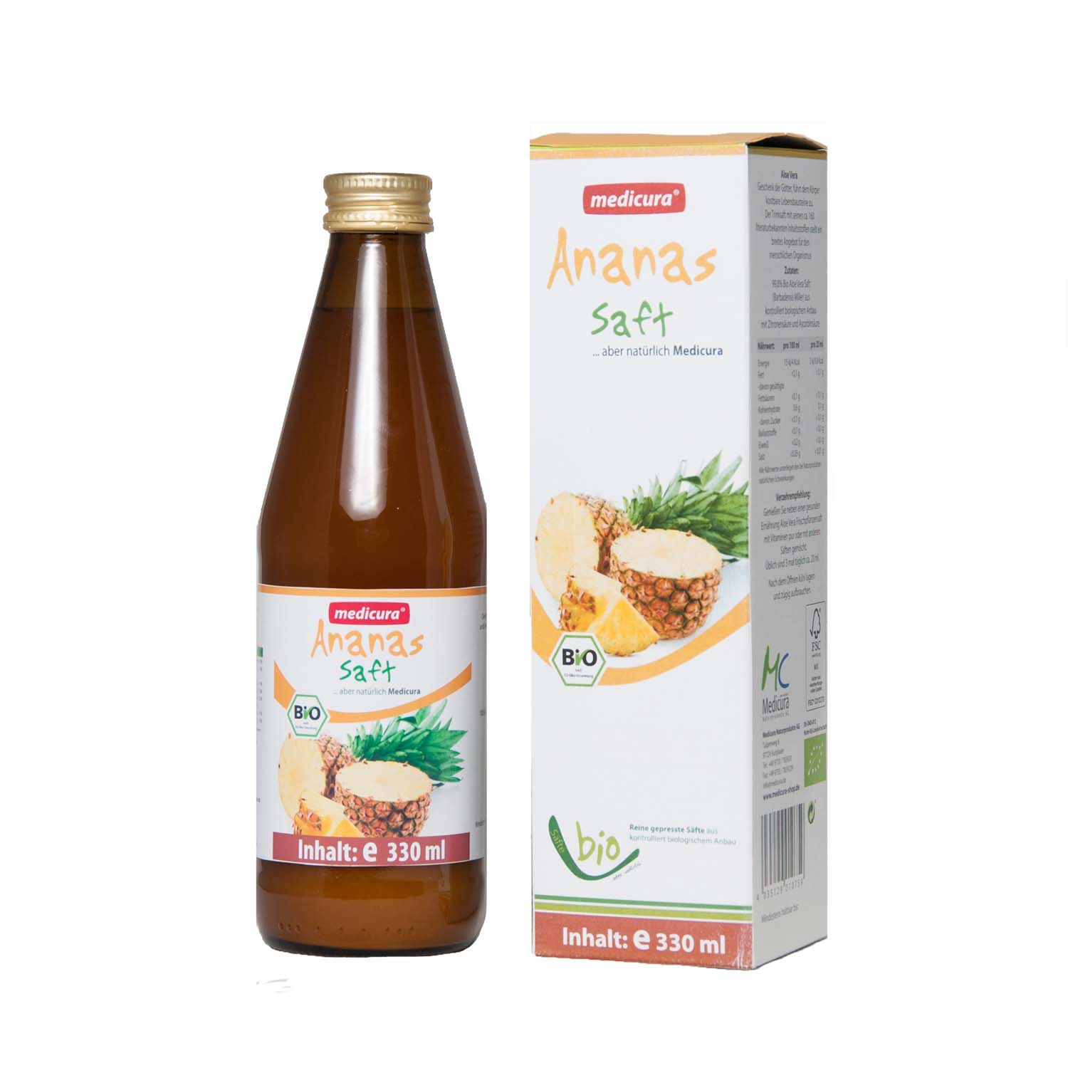 Bio Ananas 100 % Fruchtsaft - 330 ml Glasflasche Bio Ananas 100 % Fruchtsaft - 330 ml Glasflasche