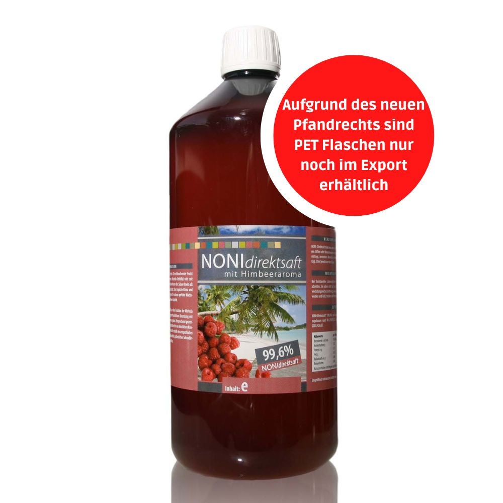 Noni 99,6 % Direktsaft mit Himbeeraroma - 1000 ml PET-Flasche Noni 99,6 % Direktsaft mit Himbeeraroma - 1000 ml PET-Flasche