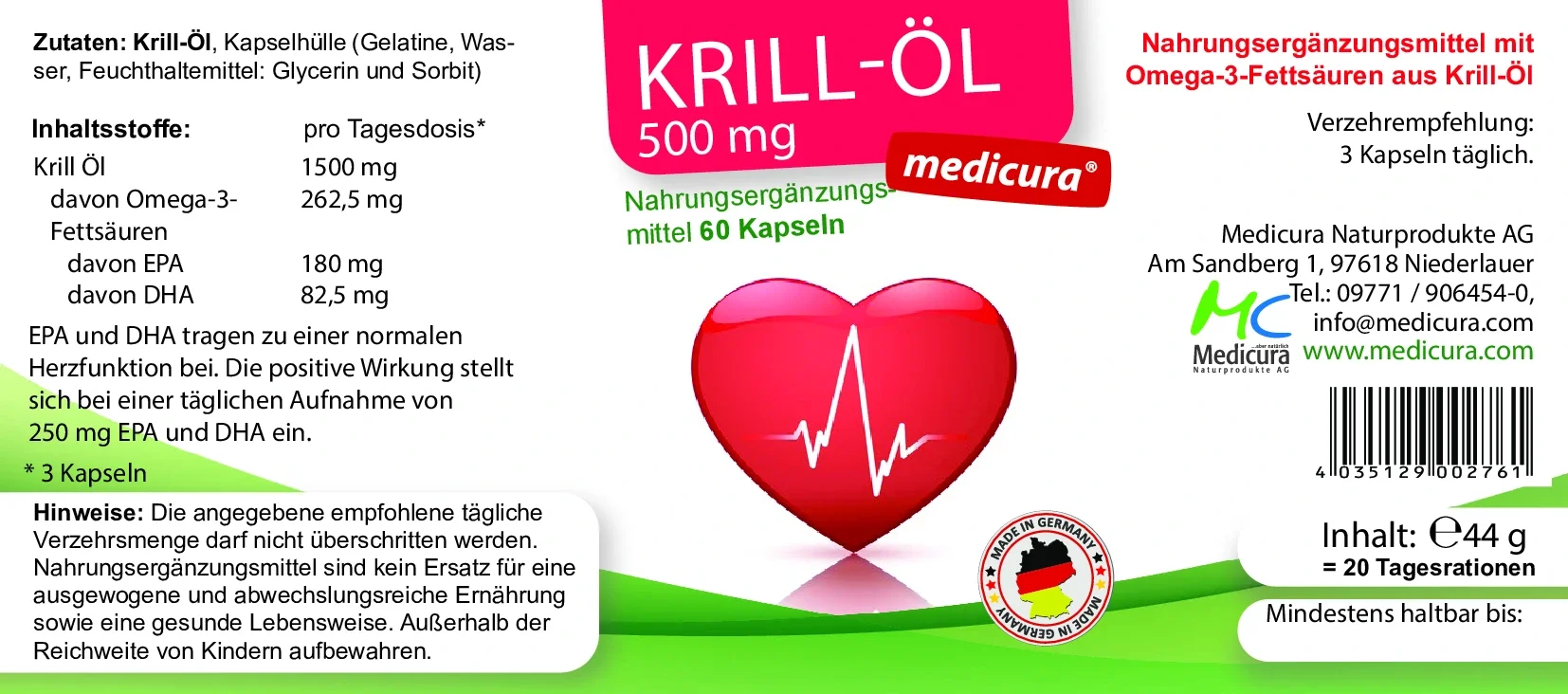Krill-Öl 500 mg - 60 Kapseln