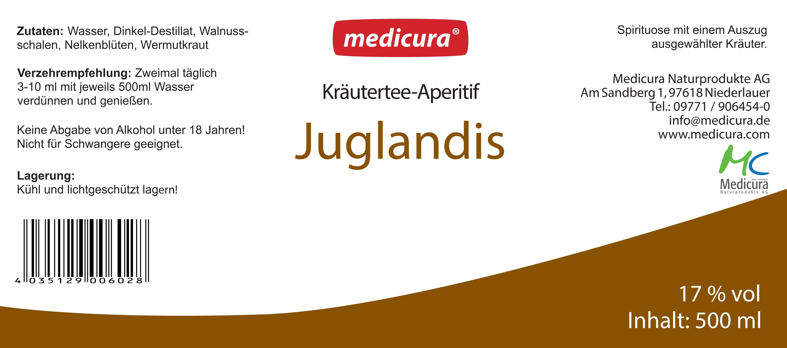 Kräutertee-Aperitif Juglandis - 500 ml Glasflasche