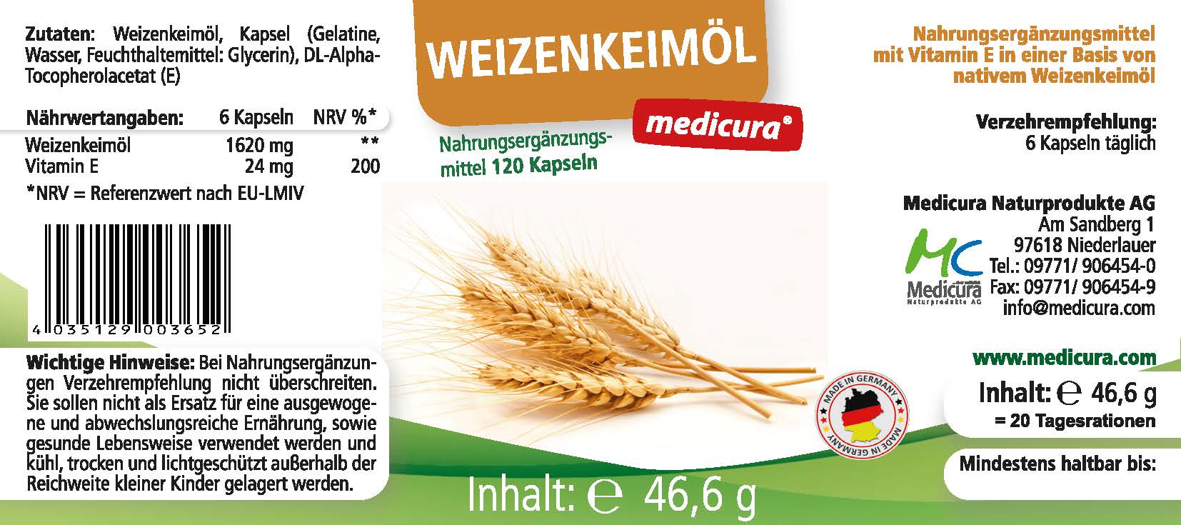 Weizenkeimöl - 120 Kapseln