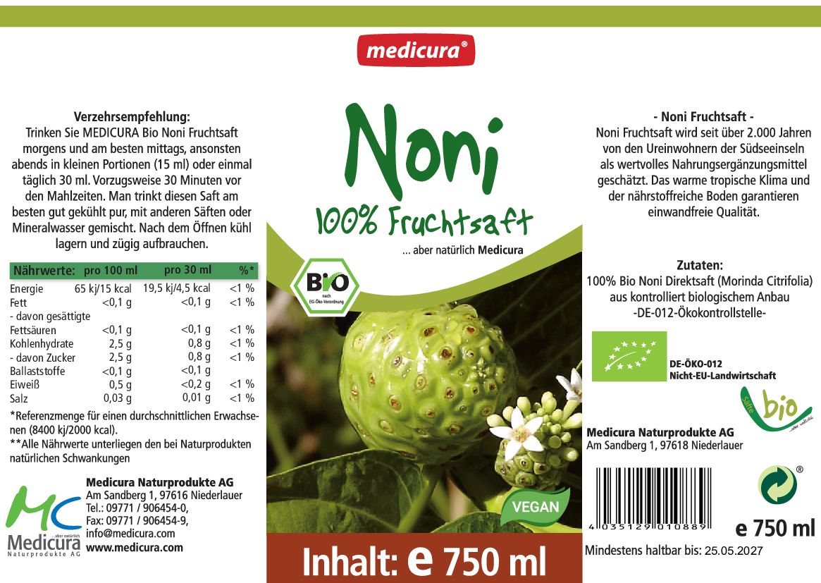 Bio Noni 100 % Direktsaft - 750 ml Glasflasche