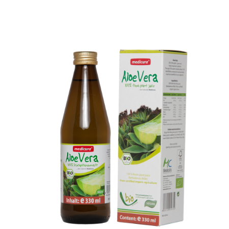Bio Aloe Vera 100% Frischpflanzensaft - 330 ml Glasflasche Bio Aloe Vera 100% Frischpflanzensaft - 330 ml Glasflasche