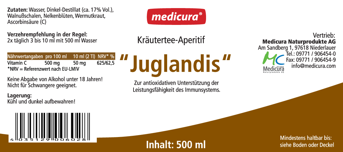 Kräutertee-Aperitif „Juglandis" - 500 ml Glasflasche