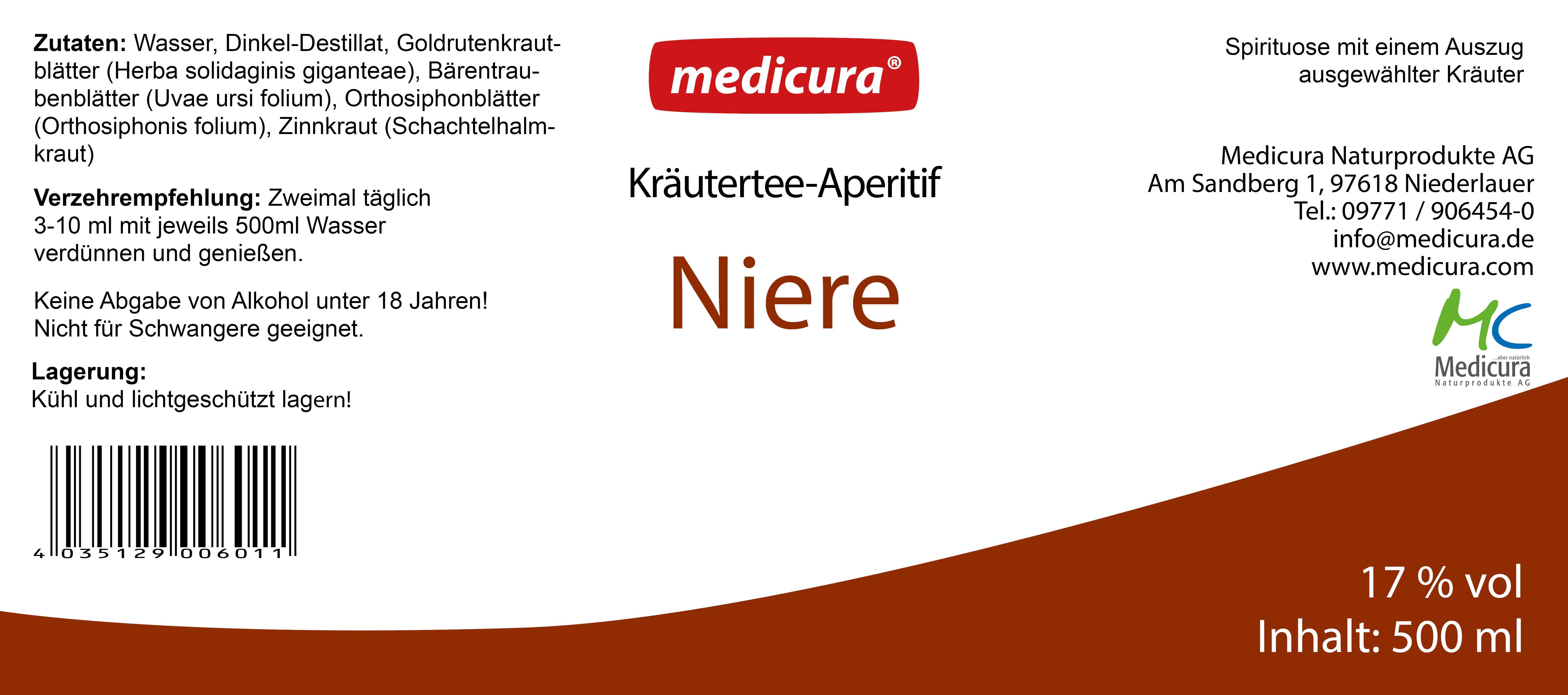 Kräutertee-Aperitif Niere - 500 ml Glasflasche