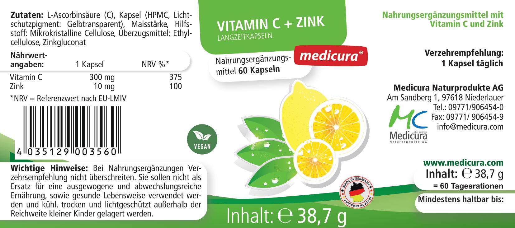 Vitamin C 300 + Zink - 60 Kapseln