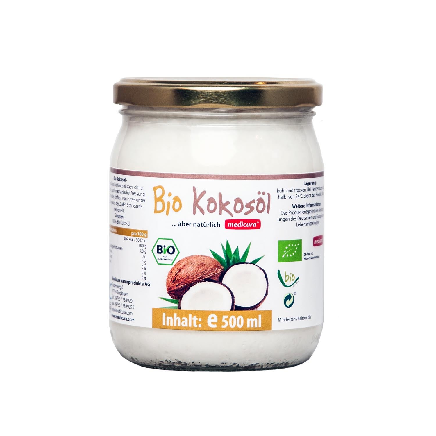 Bio Kokosöl - 500ml Glas Bio Kokosöl - 500ml Glas