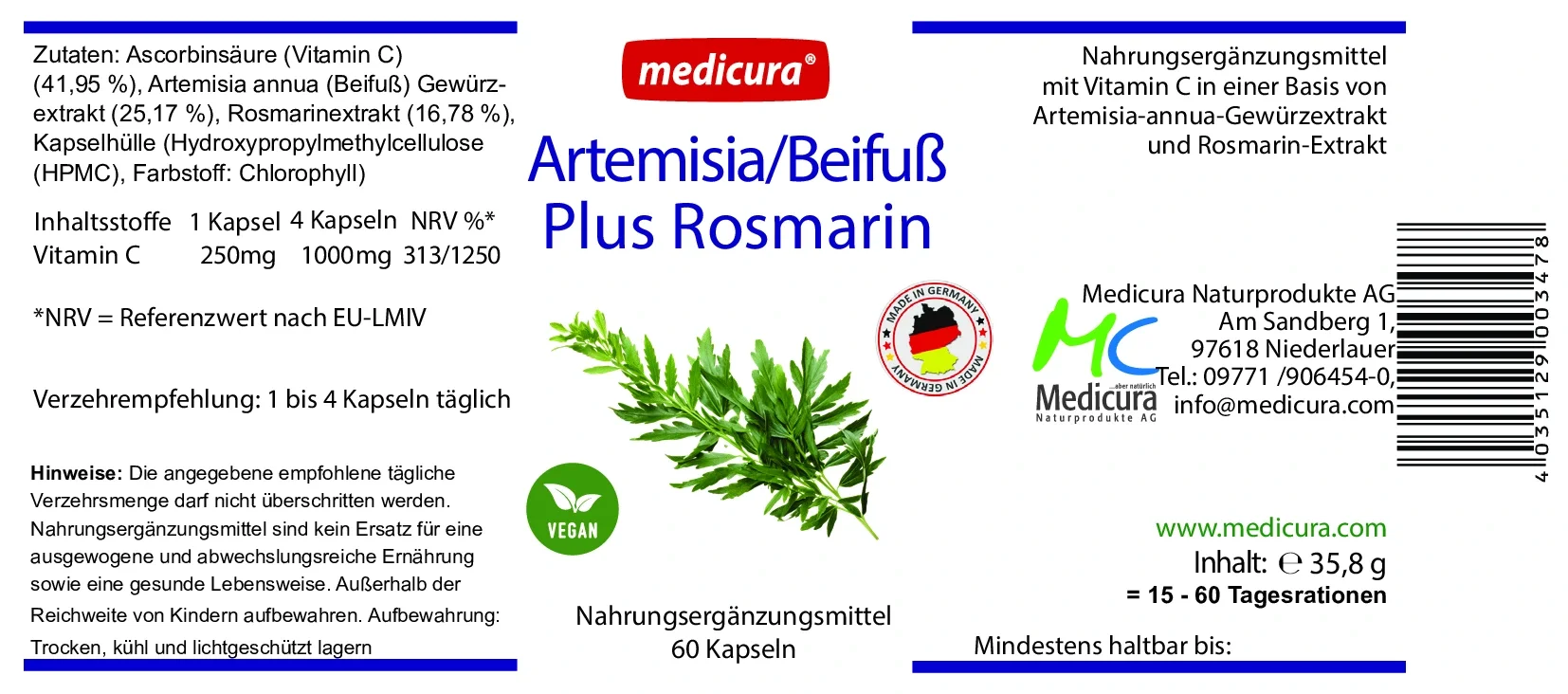 Artemisia/Beifuß plus Rosmarin - 60 Kapseln