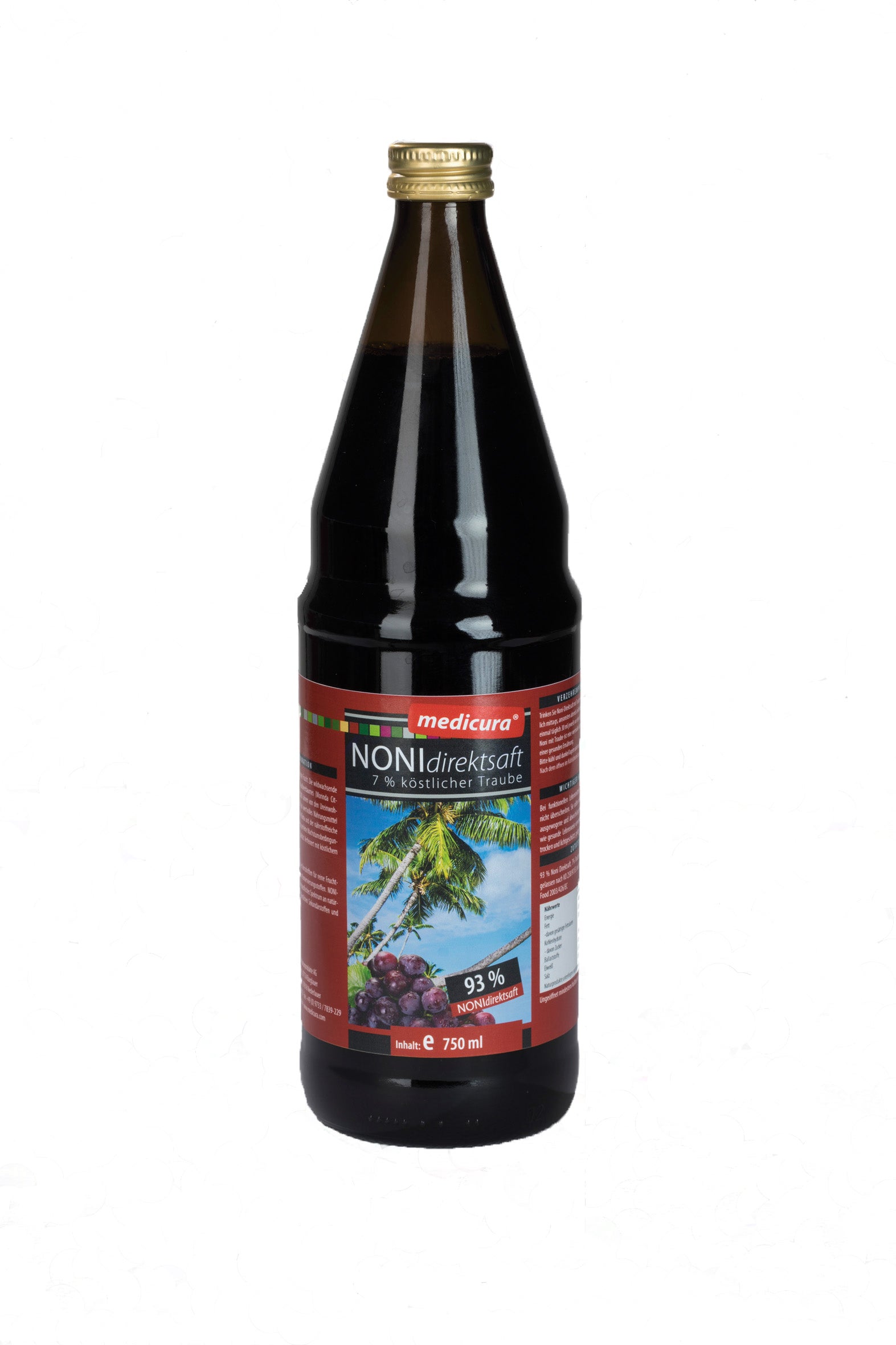Noni Direktsaft 93 % mit Traubensaft 7 % - 750 ml Glasflasche Noni Direktsaft 93 % mit Traubensaft 7 % - 750 ml Glasflasche