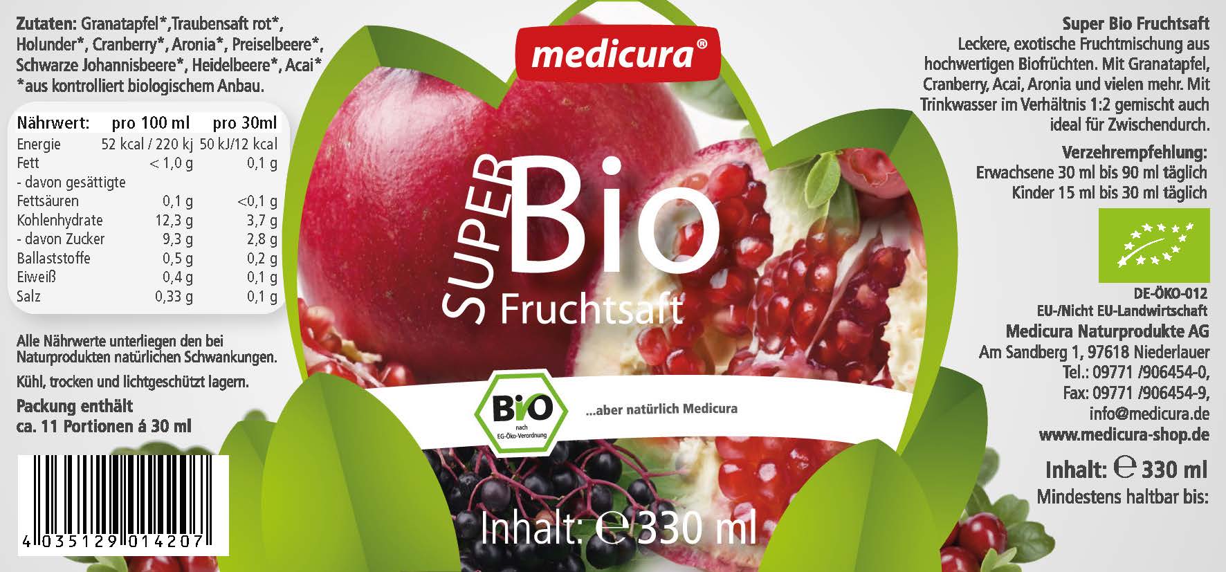 Super Bio Fruchtsaftmischung - 330 ml Glasflasche