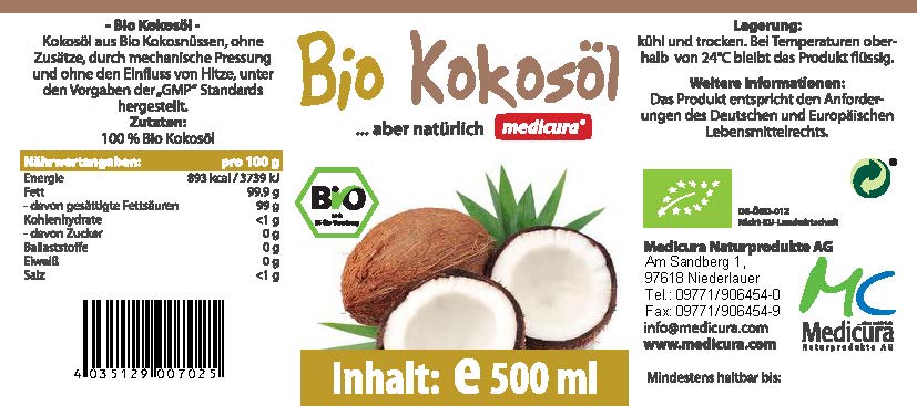 Bio Kokosöl - 500ml Glas