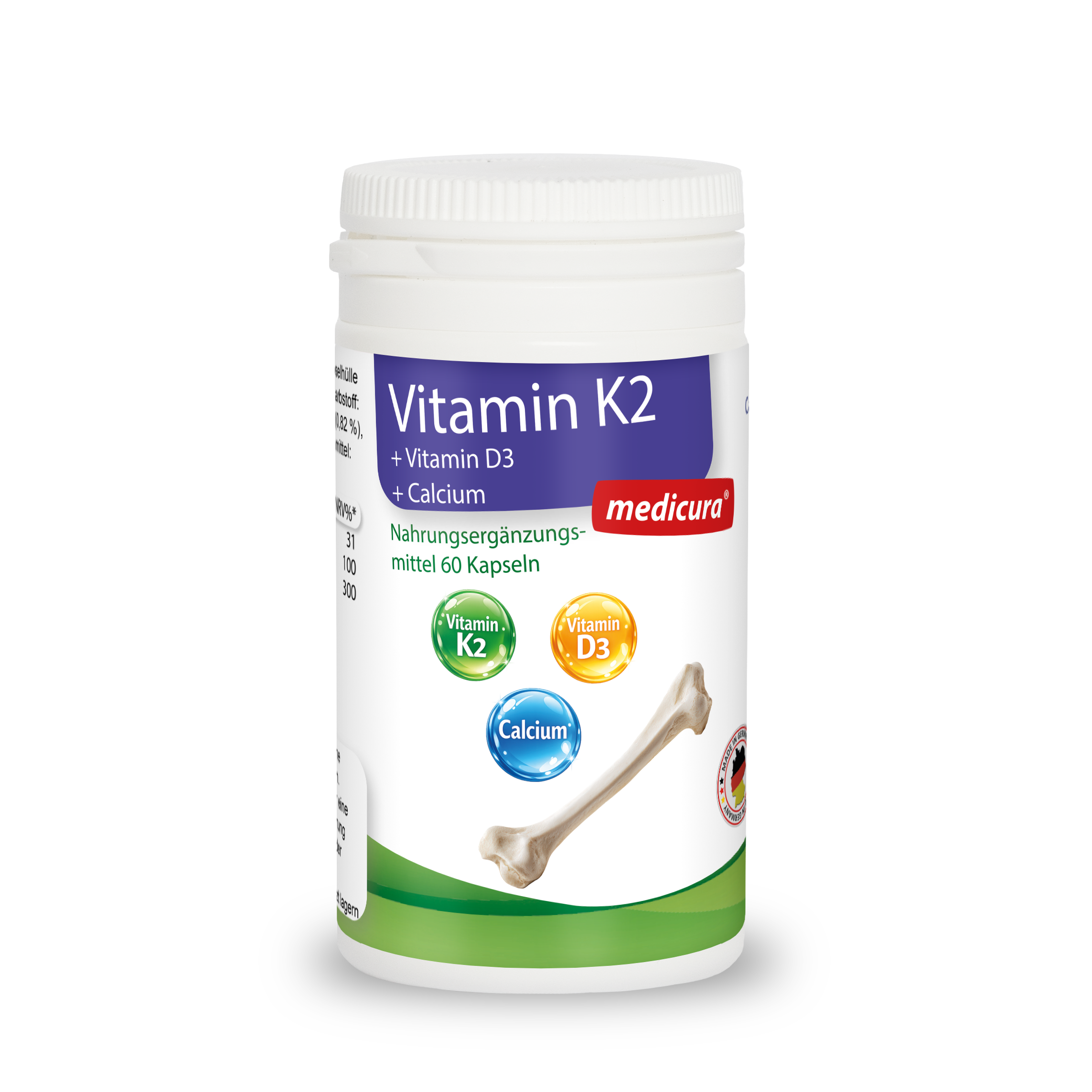 Vitamin K2 + Vitamin D3 + Calcium - 60 Kapseln