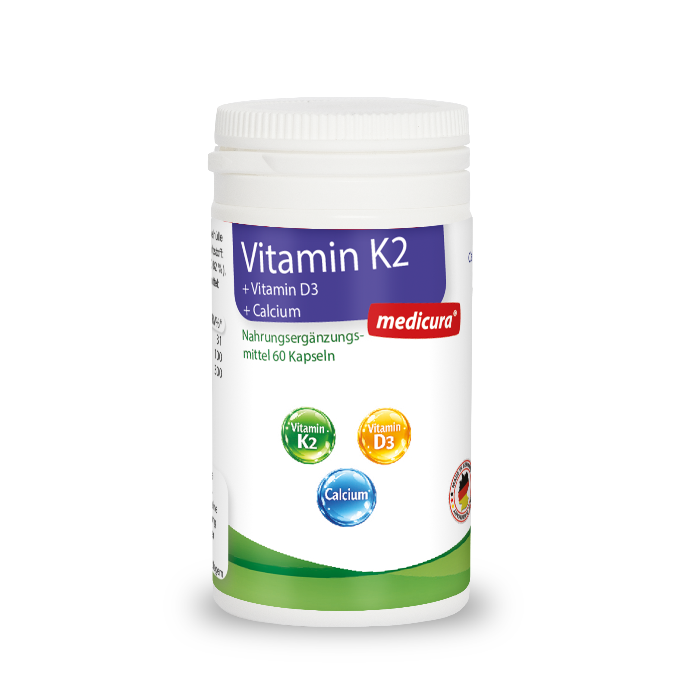 Vitamin K2 + Vitamin D3 + Calcium - 60 Kapseln