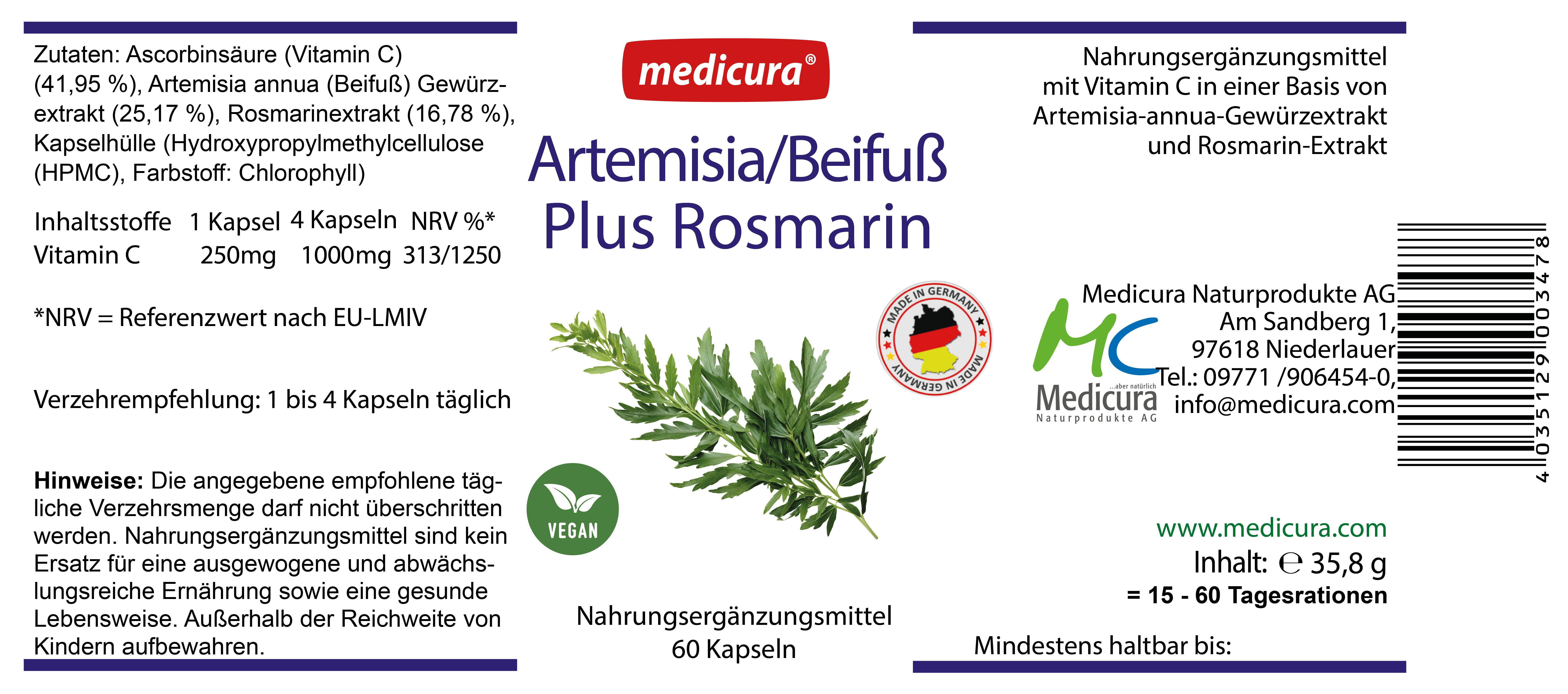 Artemisia/Beifuß plus Rosmarin - 60 Kapseln