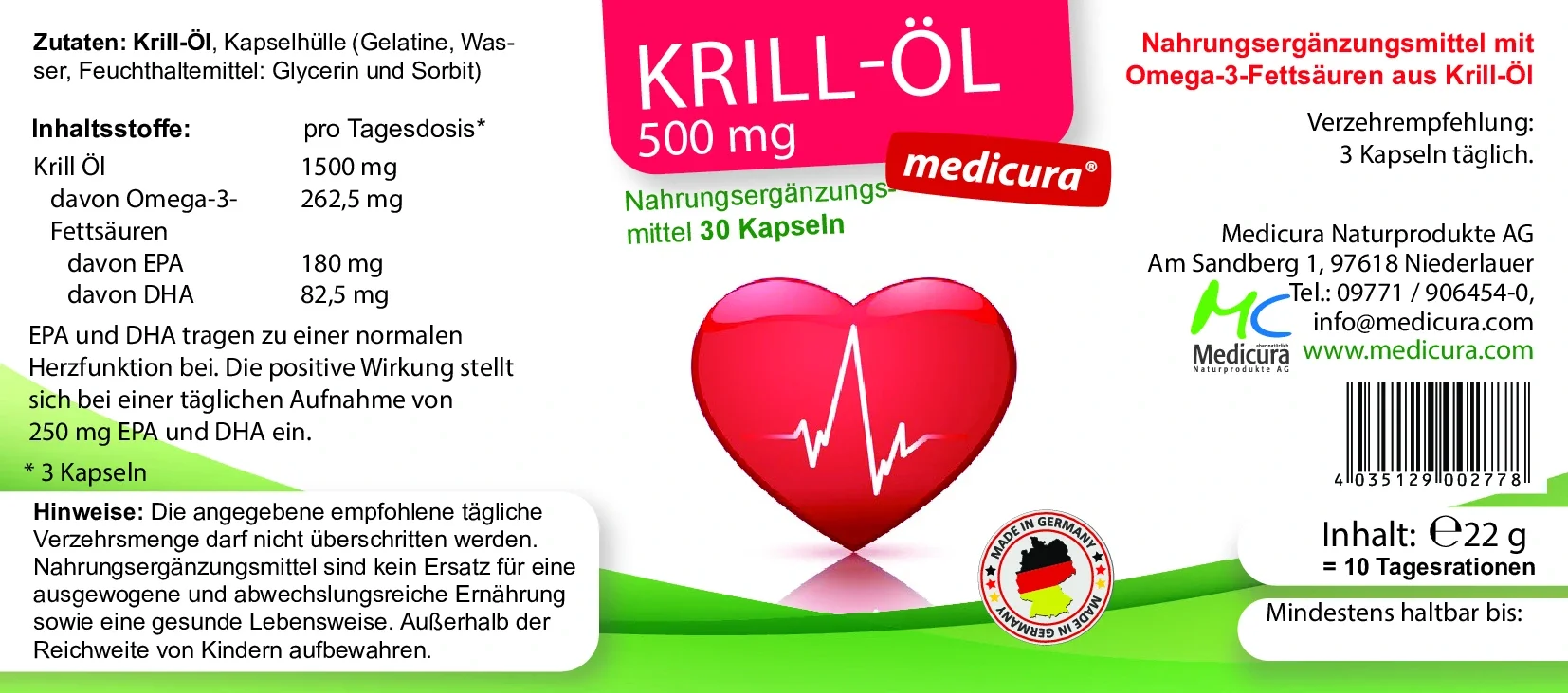 Krill-Öl 500 mg - 30 Kapseln