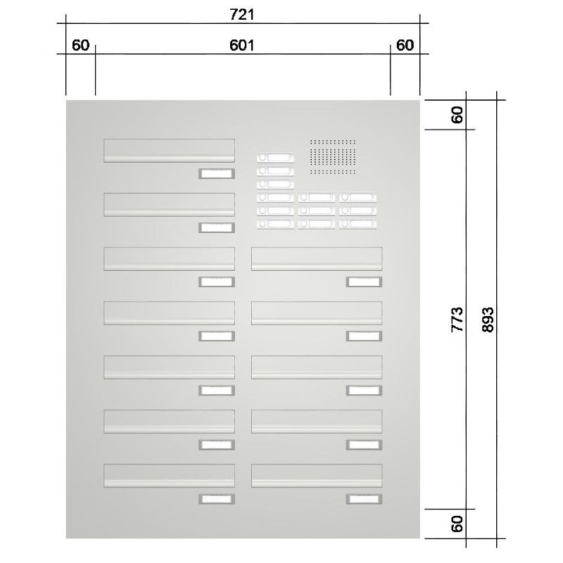 Türseitenteil Briefkastenanlage mit Klingel TB2