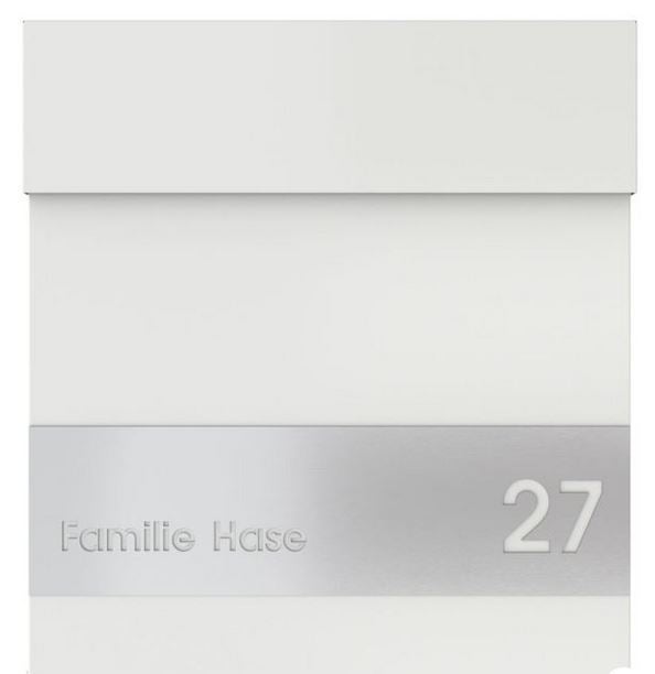 BOX1-1 Design Briefkasten Weiß mit Beschriftung