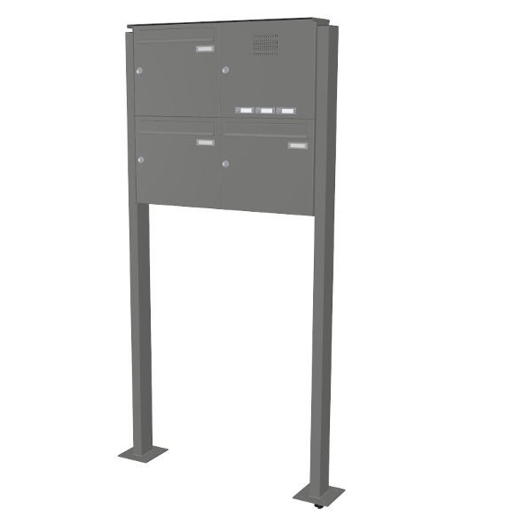 3er Freistehende Briefkastenanlage mit Klingel AS grau