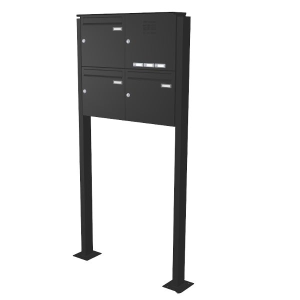 3er Briefkasten freistehend mit Klingel AS3 DB 703 Eisenglimmergrau