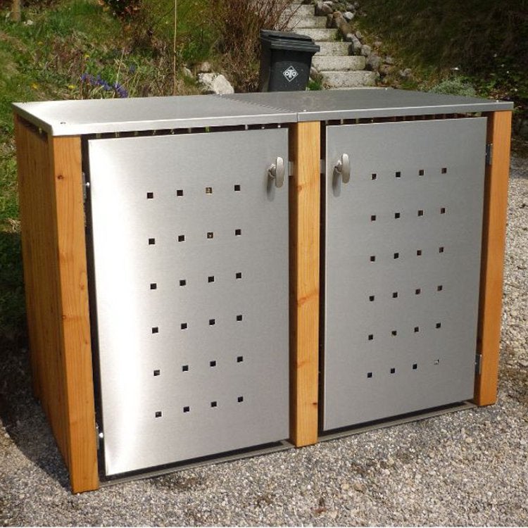 MB5 2er Mülltonnenbox Holz - Edelstahl 120 / 240 Liter 