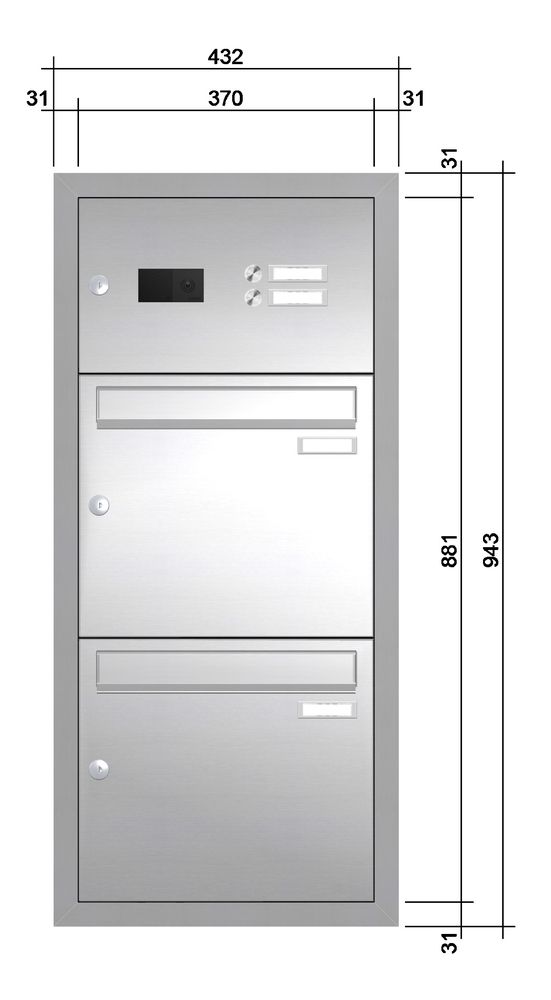 Unterputz Briefkastenanlage mit Kamera Edelstahl UP1V