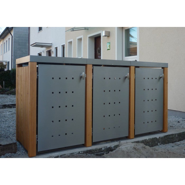 MB6-3er-M-lltonnenbox MB6 3er Mülltonnenbox Holz - Edelstahl 120 / 240 Liter