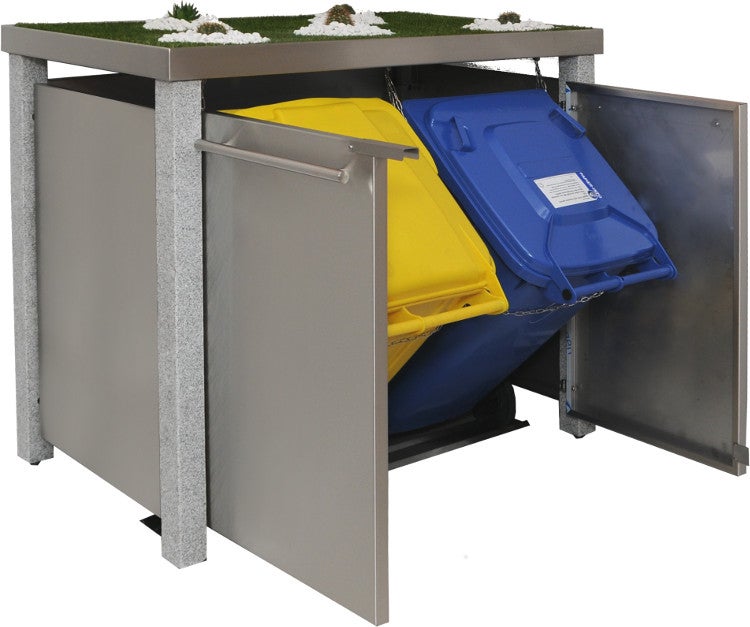 MB15 2er Mülltonnenbox Granit-Edelstahl 120/240 Liter