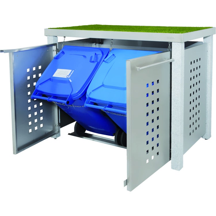 MB14 3er Mülltonnenbox Granit/Edelstahl 120/240 Liter