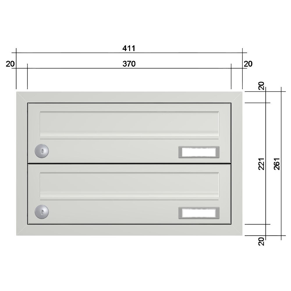 2 Unterputz Briefkastenanlage UP2 lackiert RAL 9016 Verkehrsweiß