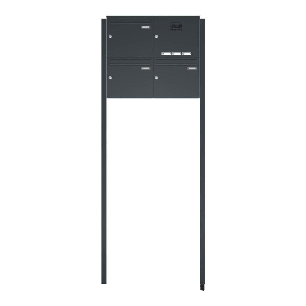 3er Briefkasten freistehend mit Klingel AS3 RAL 7016 Anthrazitgrau