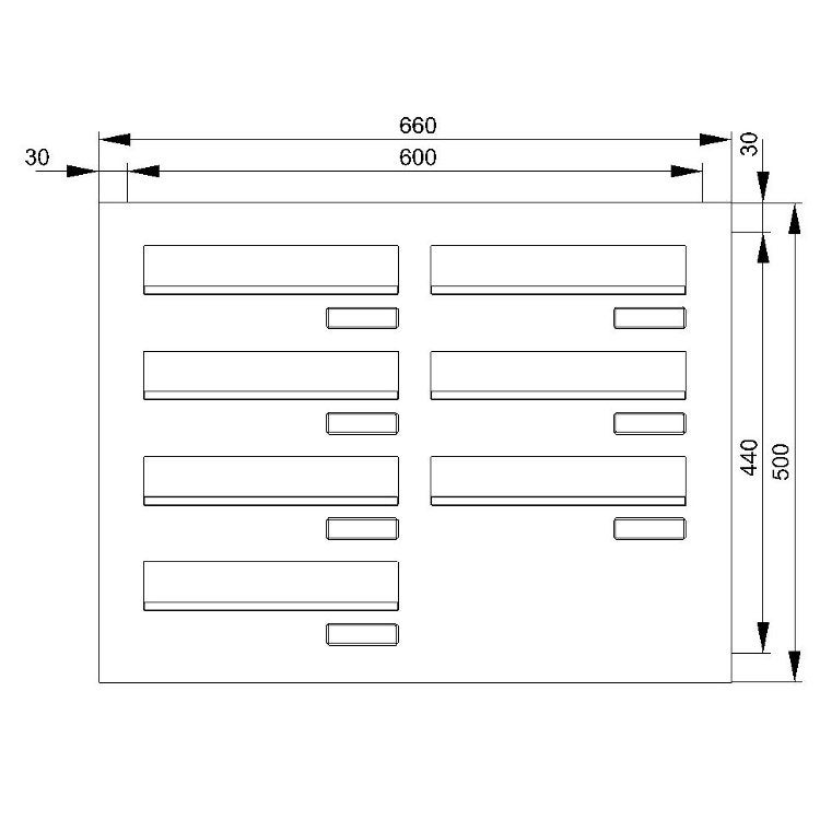7 Tüseitenteil Briefkastenanlage waagerechte Kästen TB1