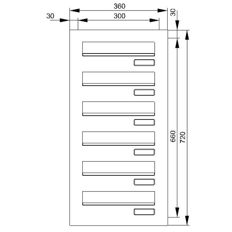 6er Türseitenteil Briefkastenanlage Edelstahl waagerechte Kästen TB4