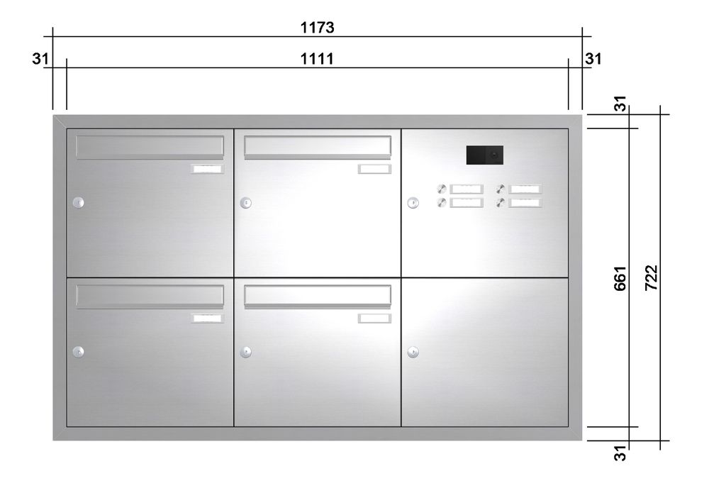 Unterputz Briefkastenanlage mit Kamera Edelstahl UP1V