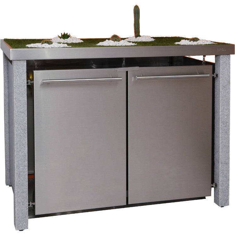 MB15 2er Mülltonnenbox Granit-Edelstahl 120/240 Liter mit Pflanzdach