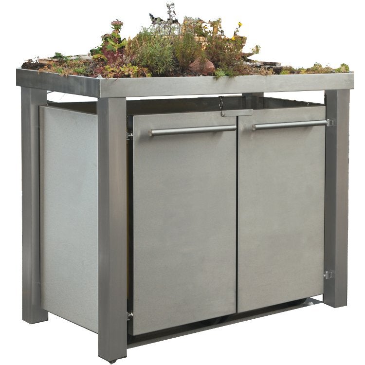 MB11 Edelstahl Mülltonnenbox 120/240 Liter mit Pflanzwanne
