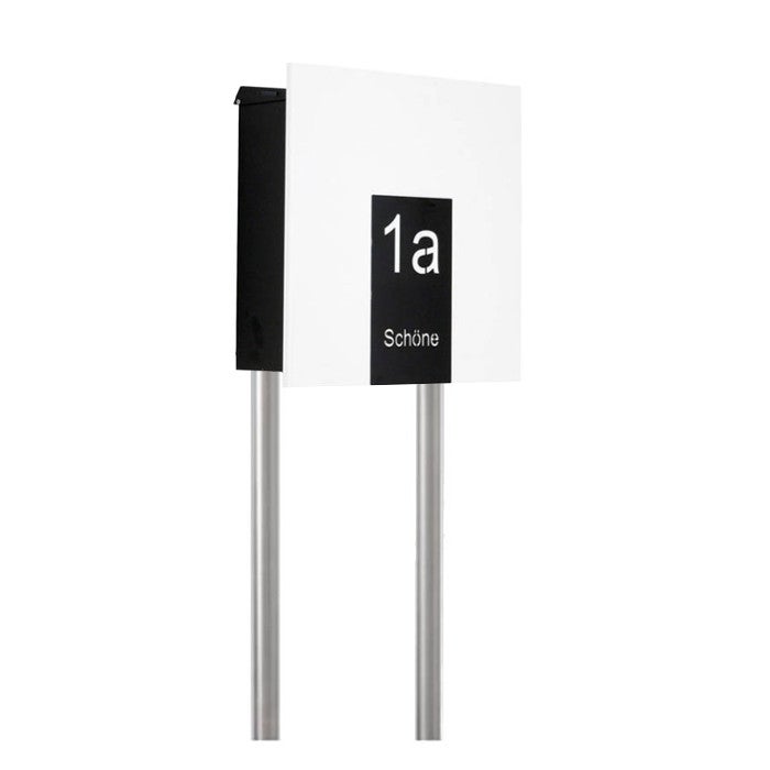 Design Standbriefkasten mit Hausnummer Zeil weiß