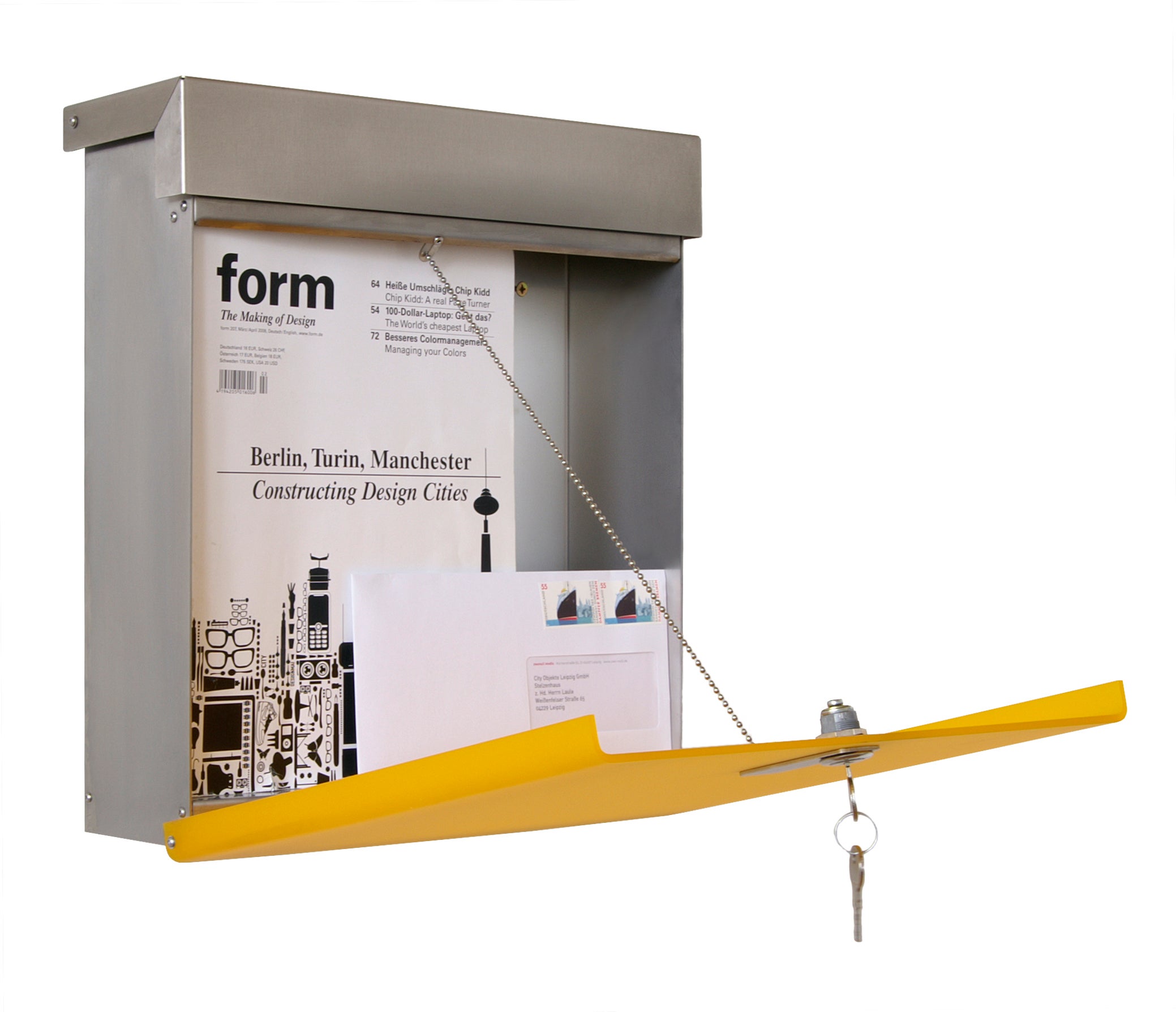 Knobloch Design Briefkasten Mailbox X mit Sichtschlitz Edelstahl geöffnet