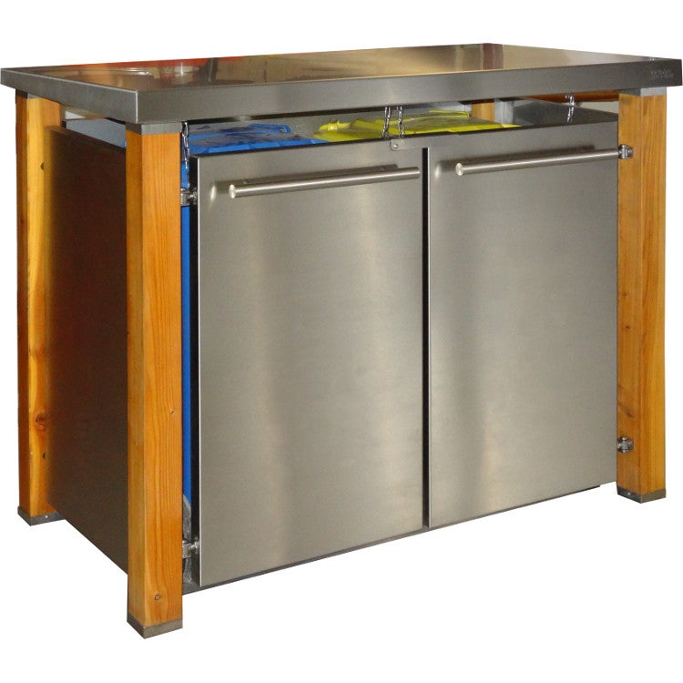 mb19-1_malltonnenbox_larcheedelstahl_120240_liter MB19 2er Mülltonnenbox Lärche/Edelstahl 120/240 Liter mit Flachdach
