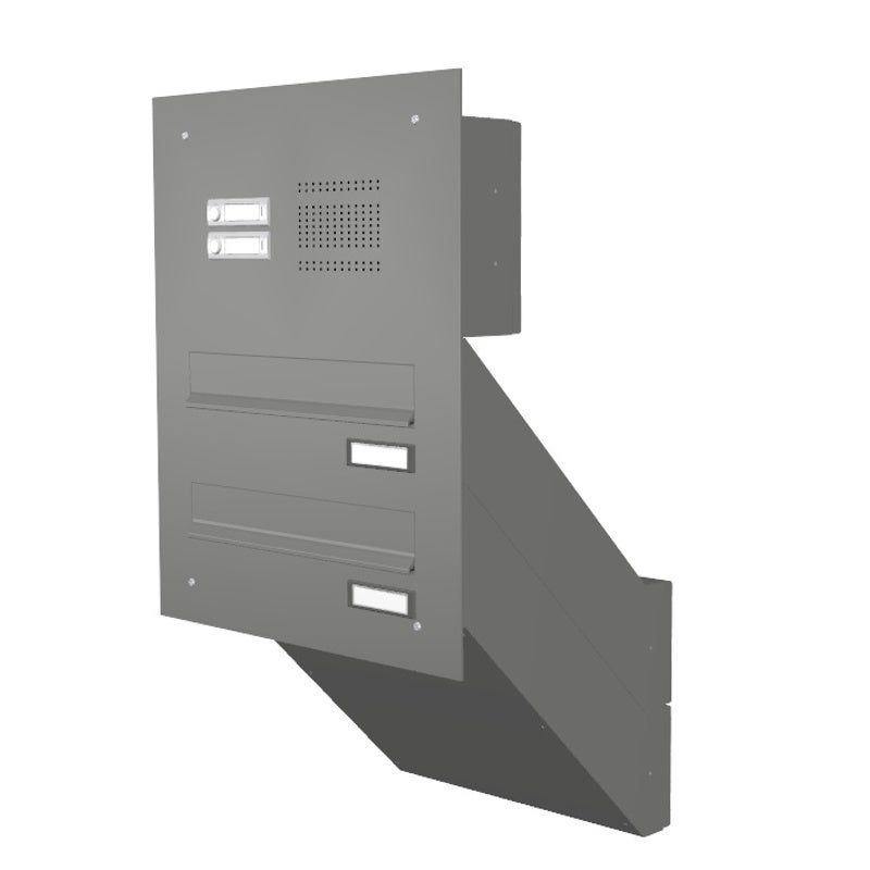 2er-Mauerdurchwurf-Briefkasten-mit-Klingel-RAL9007-mk1 2er Mauerdurchwurf Briefkasten mit Klingel graualuminium