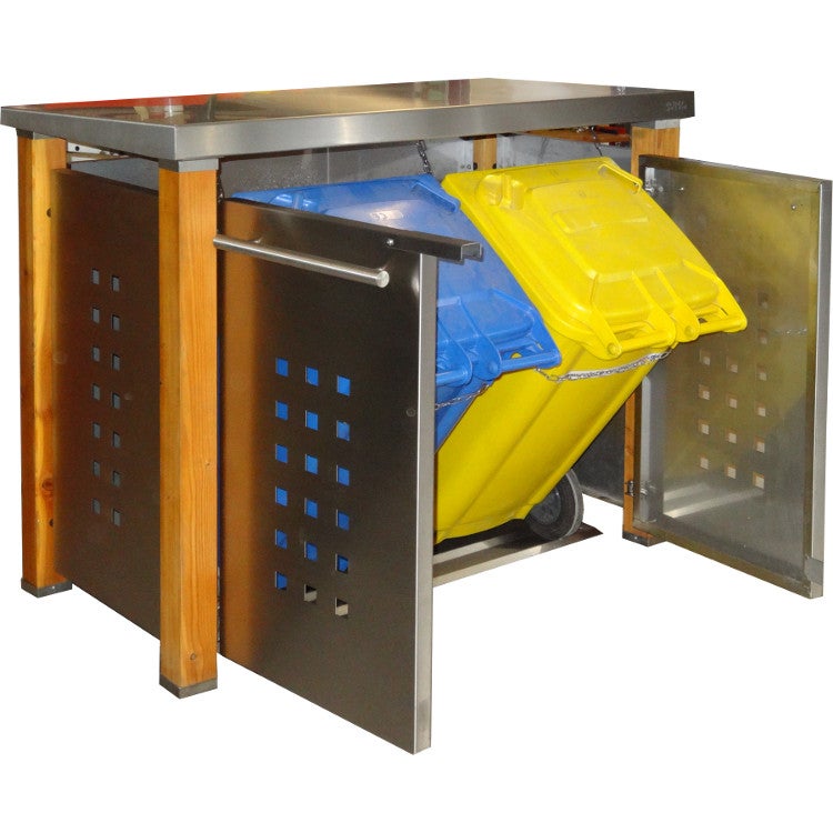 MB17 2er Mülltonnenbox Lärche/Edelstahl 120/240 Liter