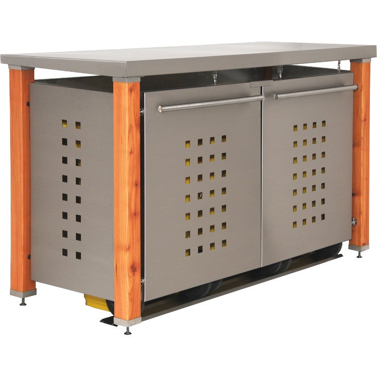 MB18 3er  Mülltonnenbox Lärche/Edelstahl 120/240 Liter mit Pultdach