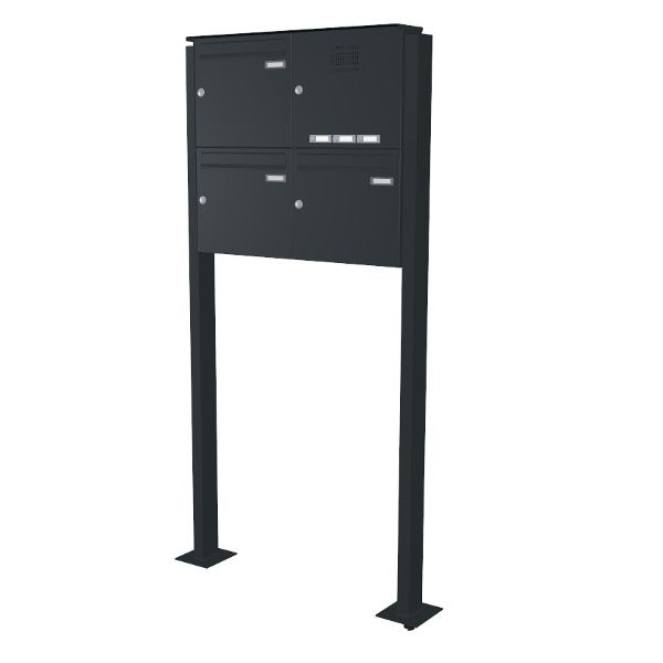 3er Briefkasten freistehend mit Klingel AS3 RAL 7016 Anthrazitgrau