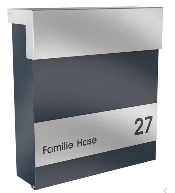 BOX1-1 Design Briefkasten Anthrazit mit Beschriftung