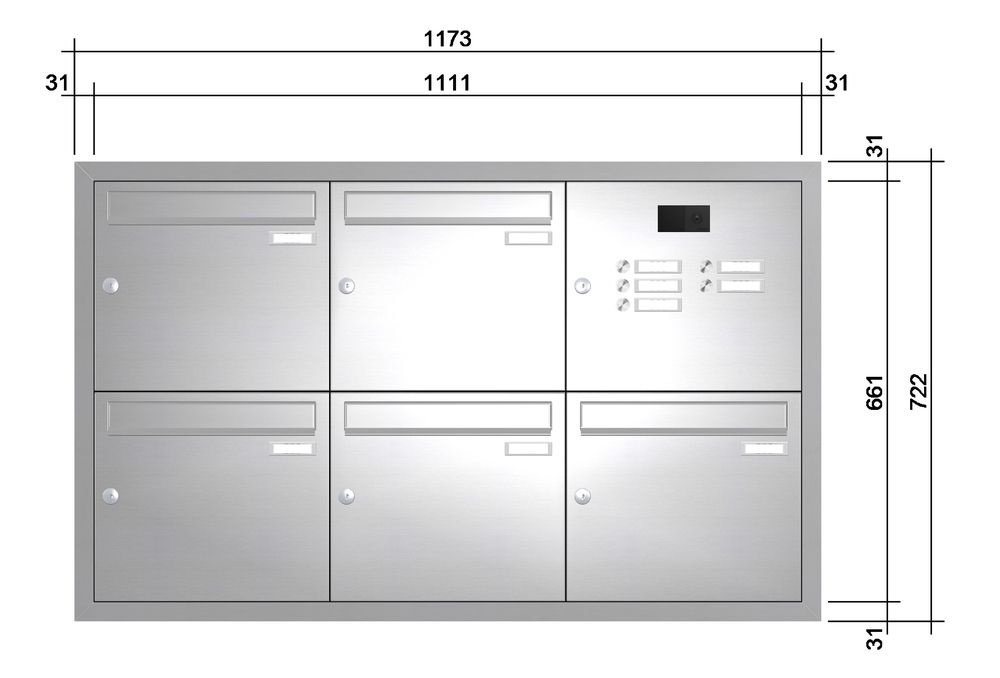 Unterputz Briefkastenanlage mit Kamera Edelstahl UP1V