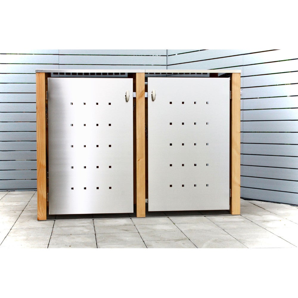 2er-M-lltonnenbox-120-240-liter-holz-edelstahl-mb5-1 MB5 2er Mülltonnenbox Holz - Edelstahl 120 / 240 Liter