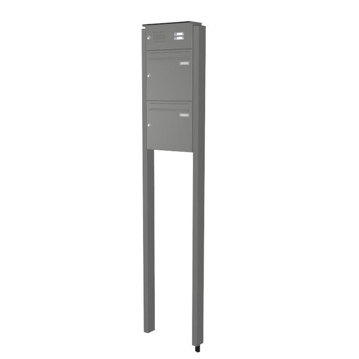Doppel-Standbriefkasten-mit-Klingel-grau-smk2-2 2er Standbriefkasten mit Klingel SMK2