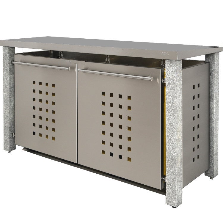 MB14 3er Mülltonnenbox Granit/Edelstahl 120/240 Liter mit Flachdach