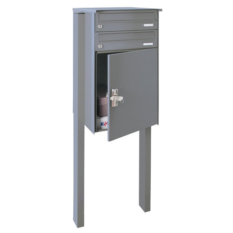 Paketbox-Knoblox-graualu-2 P5 Paketbox freistehend mit 2 Briefkästen graualuminium